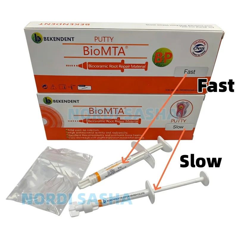 

Биокерамический материал BioMTA Putty для восстановления корневых каналов, 0,5 г/шприц, быстротвердеющий/медленно твердеющий тип, для реставрации зубов