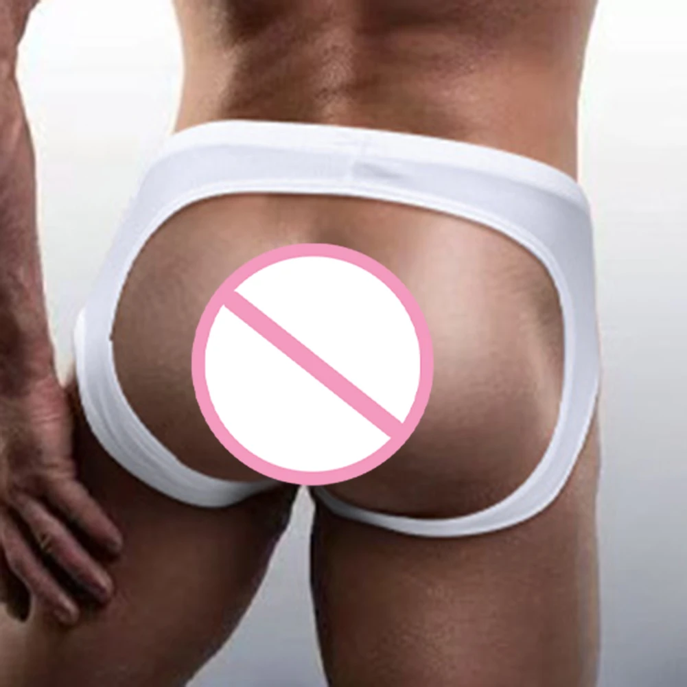Men Solid Color Sexy Lingerie Breathable Pouch Underwear Hollow Out Underpants Exposed Butt Panties Soft Sleep Thong G-String - Image 4