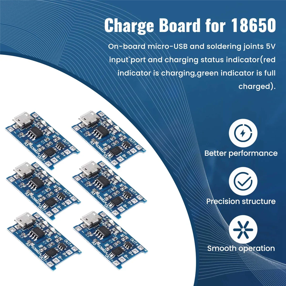 6ชิ้นสำหรับโมดูลชาร์จ TP4056พร้อมการป้องกันแบตเตอรี่18650 BMS 5V Micro-USB บอร์ดชาร์จ1A สำหรับ18650