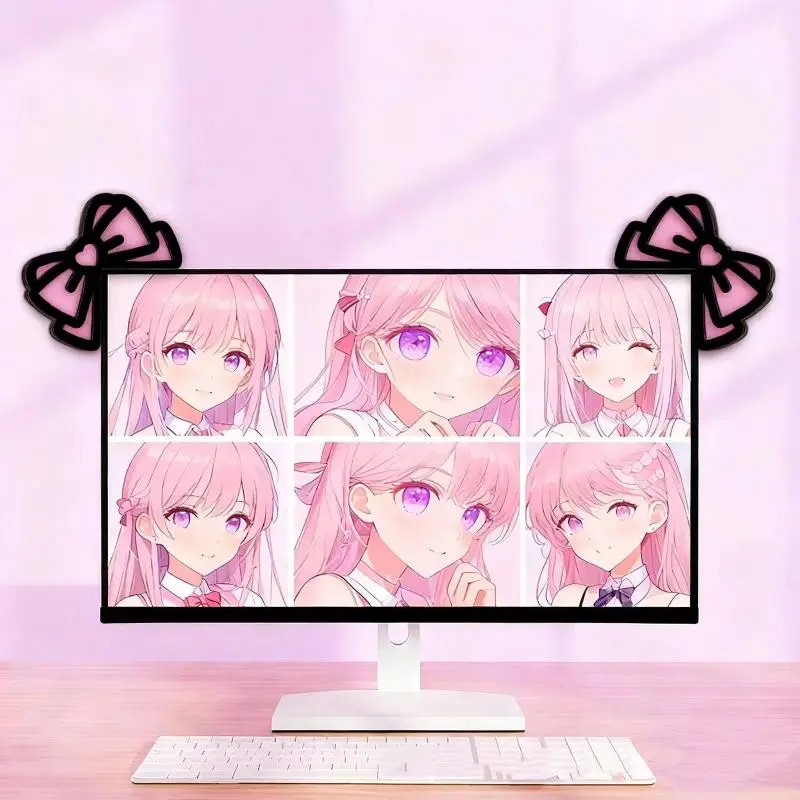 Fotografia 5: 【Acessórios de PC com Laço de Madeira Kawaii 2D, Decoração de Monitor Fofa para Setup de Jogos, Tela, Casa e Escritório】