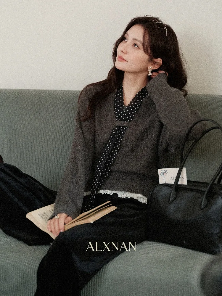 ALXNAN Women Wide Leg Pants Black Casual Straight High Waist Loose Fit Pants Autumn Winter Long Baggy Trousers Ladies L59938