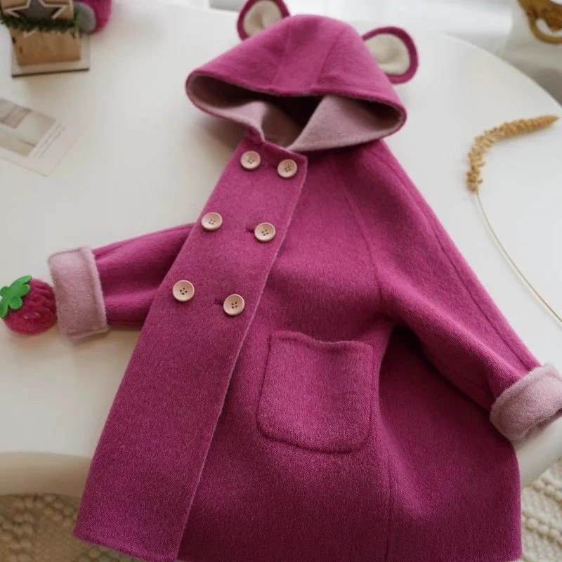 

Girls Woolen Coat Overcoat Jacket Windbreak Outerwear 2024 Fashion Thicken Winter Warm Snowsuits Christmas Gift Children's Cloth