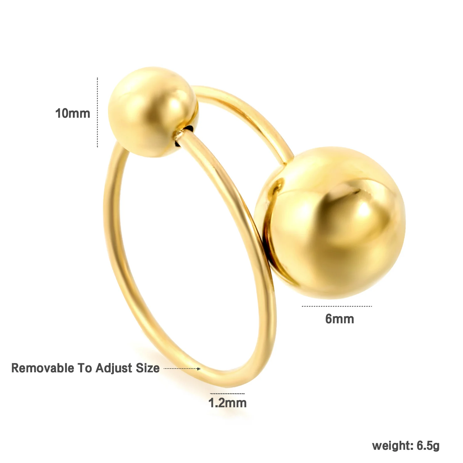 LUXUSTEEL Stainless Steel Open Cuff Rings For Women Golden Plated Round Ball Stone New Arrivals Ladies Fingers Rings Party