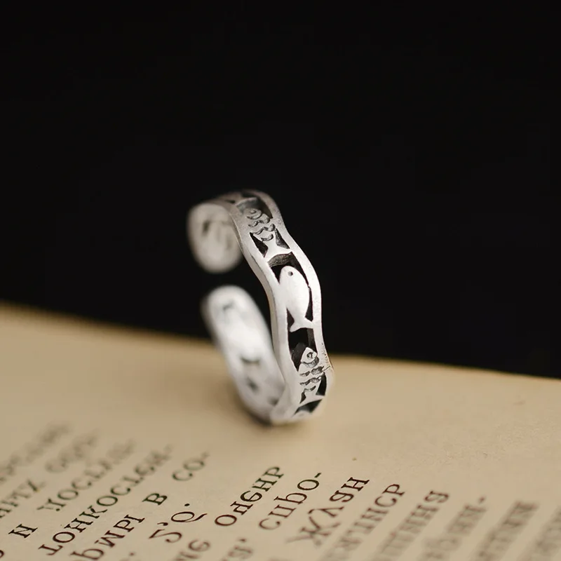 Couple's Minimalist 925 Sterling Silver Fish Ring, Gift