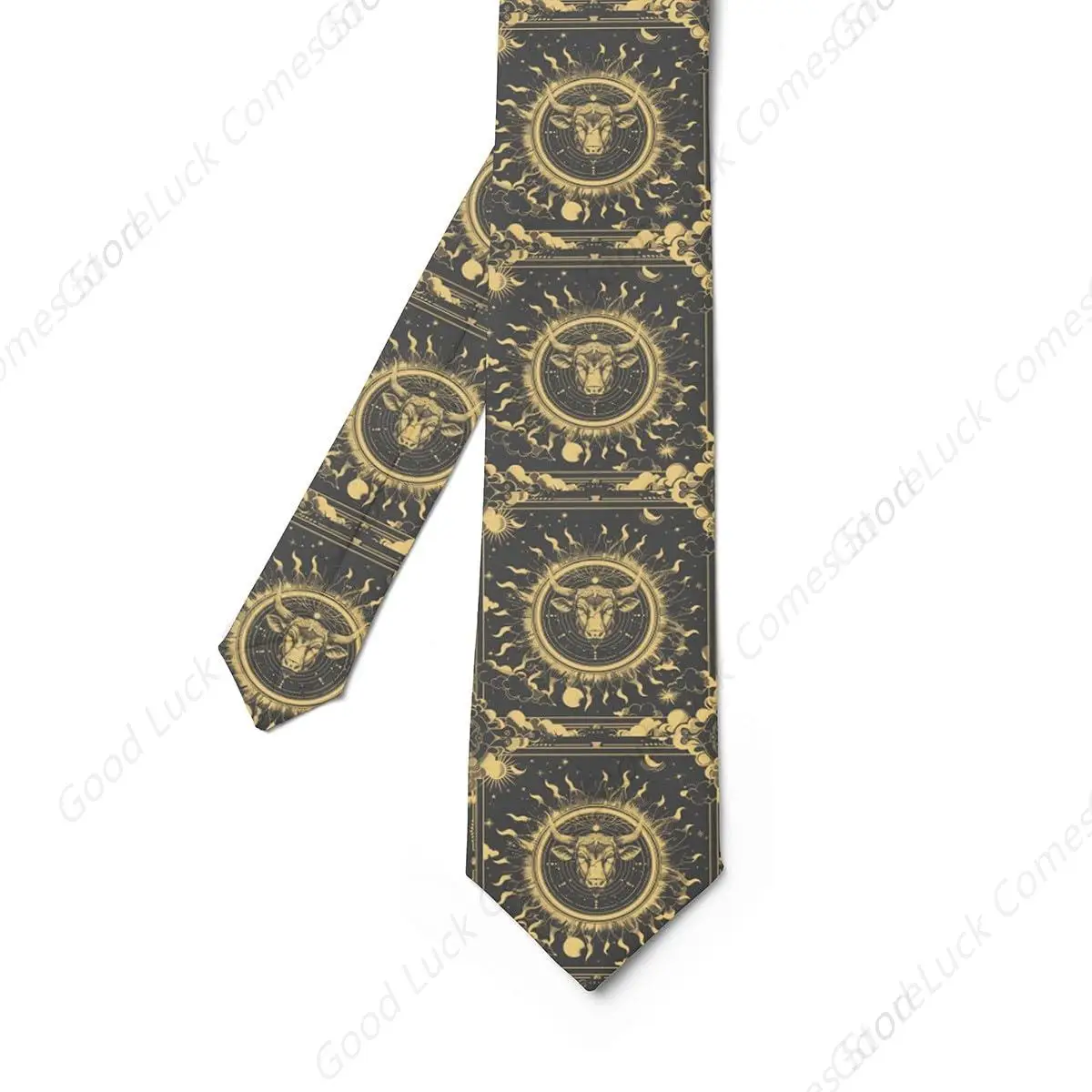 Zodiac Taurus Ties For Men,Sun Moon Stars Tie,Black Gold Mens Tie,Twelve Constellations Men'S Ties,Cartoon Cloud Men'S Neckties