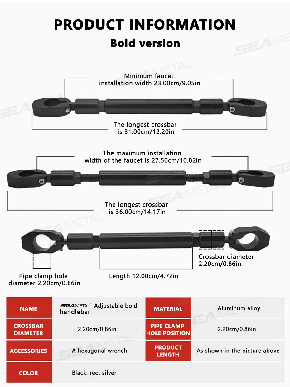 BLALION Motorrad-Lenkergriff, verstellbare Querstange, Balance-Halterung, Regler, Lenkrad, verstärkt, 22 mm, Ersatz – Detail 10