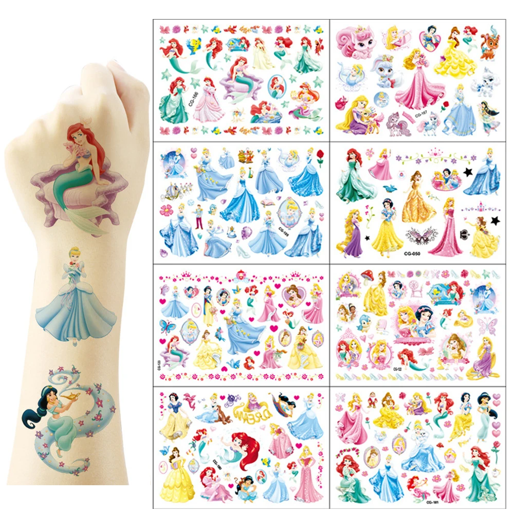 

1Pcs New Disney Princess Tattoo Sticker Cartoon Snow White Belle Ariel Figure Sticker For Birthday Party Art Tattoo Gift