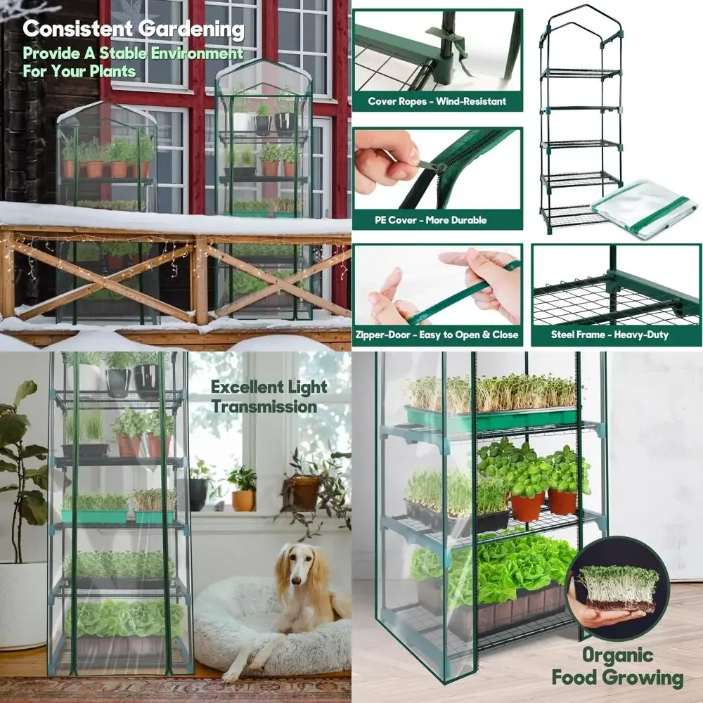 

Портативная 5-уровневая мини-теплица с прозрачным ПВХ-покрытием — идеально подходит для выращивания растений, рассады и трав в помещении или на улице