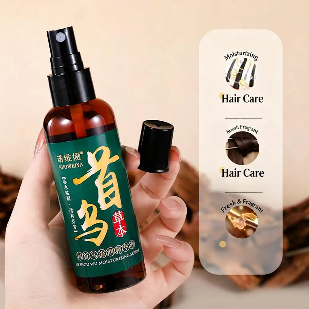 100ml Polygonum Multiflorum Natural Black Hair Serum Dyeing Spray Gray Hair Coloring Shampoo White Hair To Black Promote Beauty
