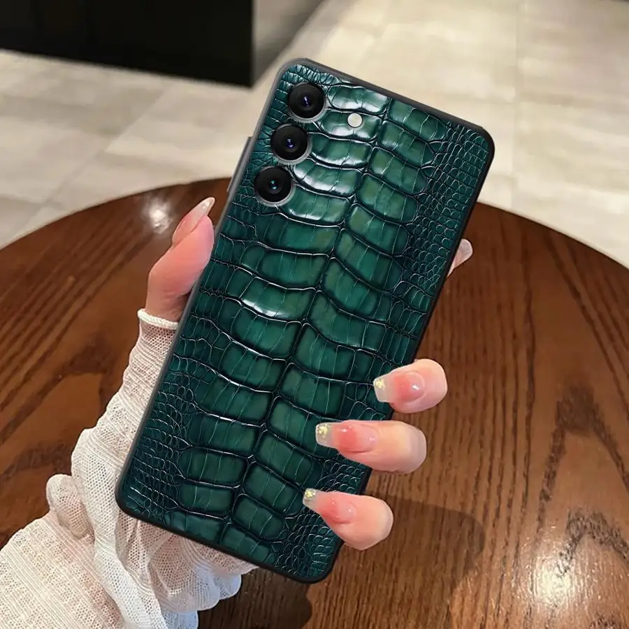 Crocodile Skin Texture Black Soft Phone Cover Case for Samsung Galaxy A26 A72 A24 A55 A22 A52 A25 A71 A36 A41 A35 A32 A23 A53