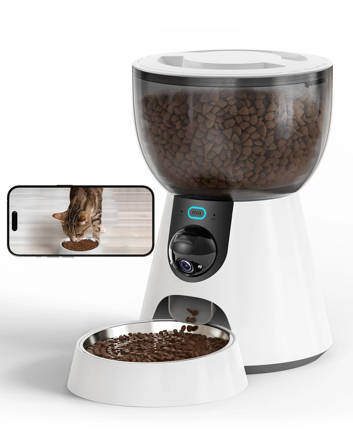 Automatic Cat Feeder with Camera, 1080P HD Video, Night Vision, 5G WiFi, 2-Way Audio, 10s Voice Recorder, Low Food & Blockage Se