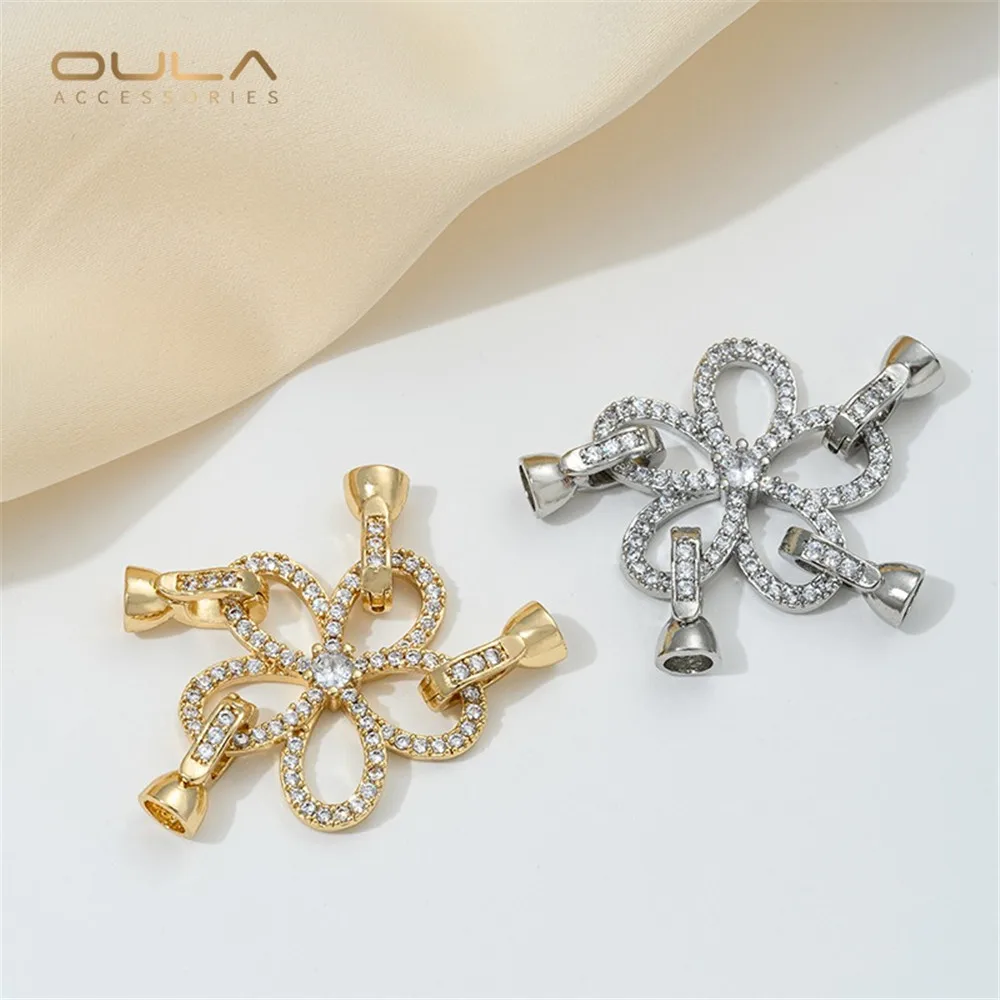 

14K Gold Color Inlaid Zircon Camellia Multi-hanging Plum Blossom Pearl Necklace Connecting Buckle Diy Handmade Accessory Materia