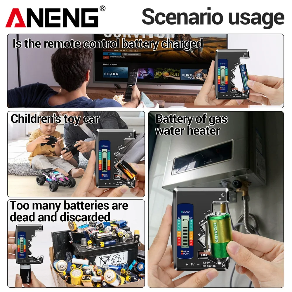 เครื่องทดสอบแบตเตอรี่ ANENG ตัวบ่งชี้ความจุระดับแบตเตอรี่ลิเธียมสากล เครื่องทดสอบแบตเตอรี่ BT158 เครื่องมือเซลล์ปุ่มตรวจสอบ