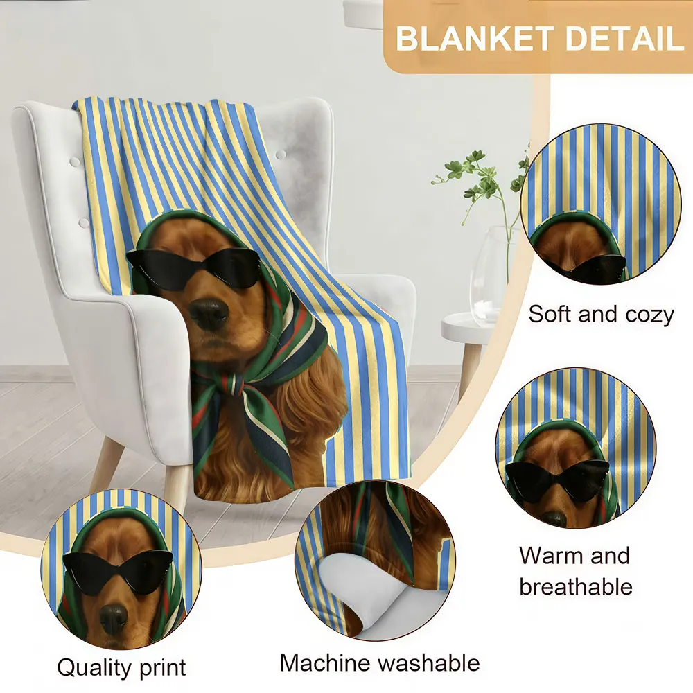 Cool C Spaniel Portrait Soft Warm Flannel Blanket Lightweight Cozy Christmas Halloween Home Decor Room