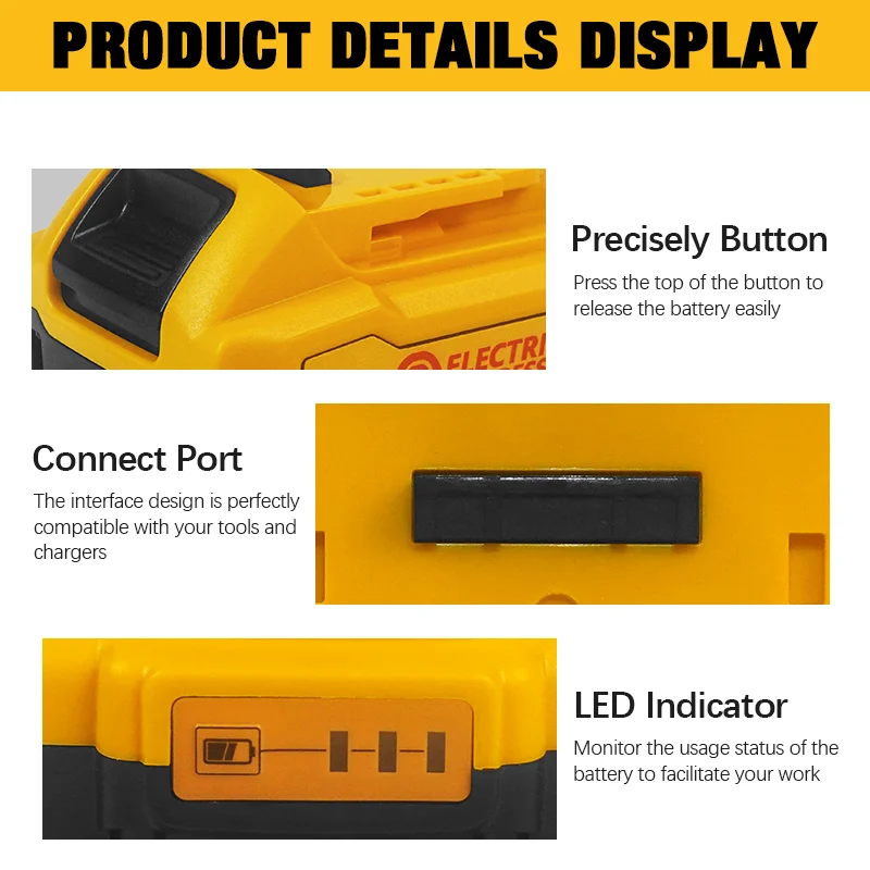 Electric Goddess 20V 5.0Ah リチウム電池は 60 以上の Dewalt ツールに適応 LED ライト表示 DC ポート充電