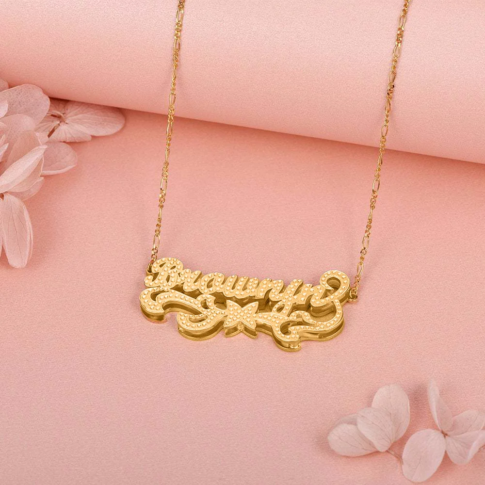 

Double Plated Nameplate Name Necklace for Women Men Girls Personalized 3D Custom Name Necklaces Jewelry Anniversary Gifts