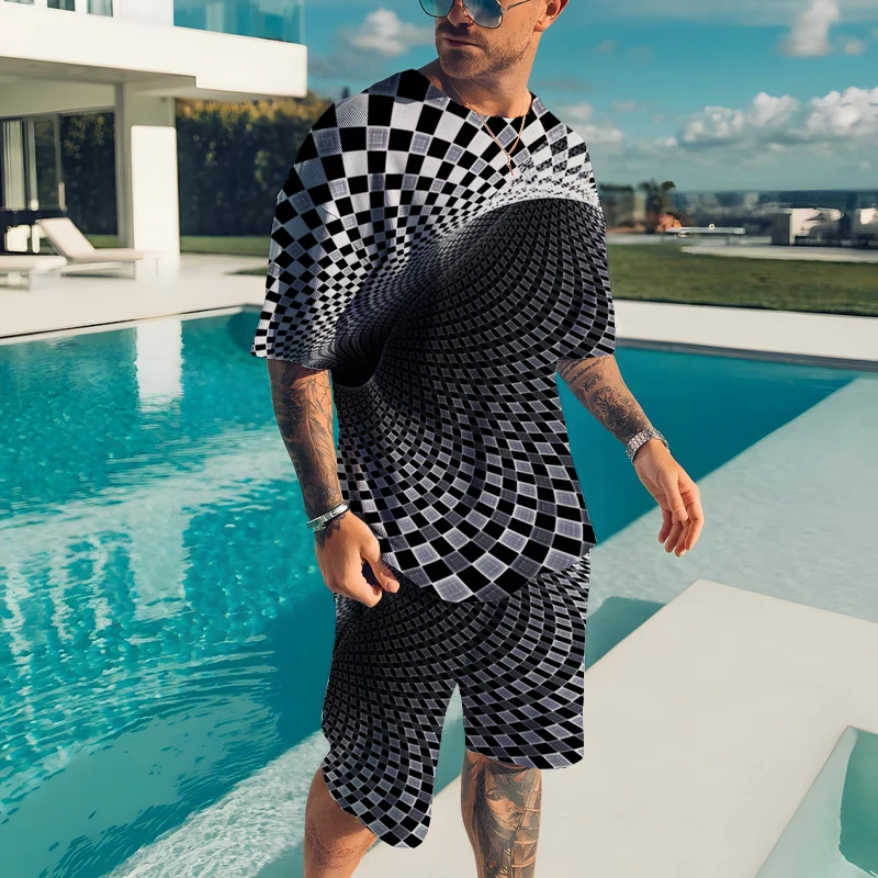 Men's T-Shirt Suits Sportswear Streetwear Summer Casual New Men's Suits 3D Printed 2 Piece Tracksuits Short Sleeves Sportswear