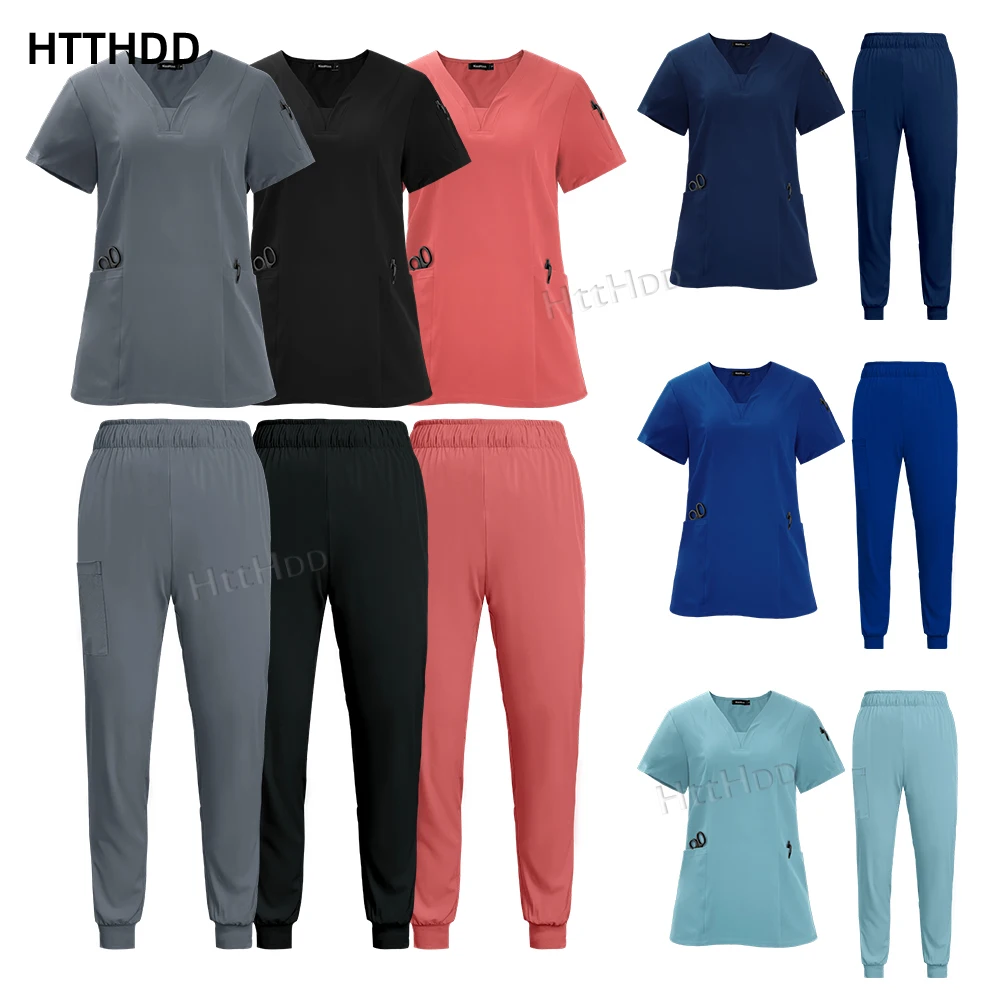 

Surgical Uniforms Woman Short Sleeve Tops Jogger Pants Sets Medical Hospital Nursing Scrub Uniforms Nurse Scrubs for Male Female