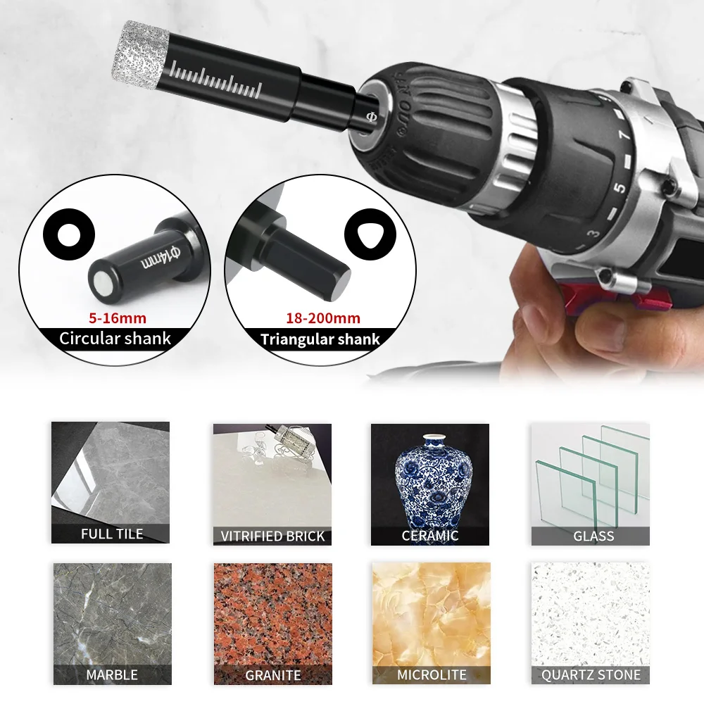 Imagem -04 - Diamante Soldada Núcleo Dry Broca Hole Cup Saw Acessórios Cortador Corte Porcelana Azulejos Mármore Vidro Granito 5200 mm 1pc