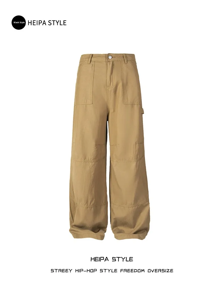 

Американские ретро-брюки с широкими штанинами в рабочем стиле, свободные прямые повседневные джинсы, молодежные, универсальные, базовые, модные, на все сезоны