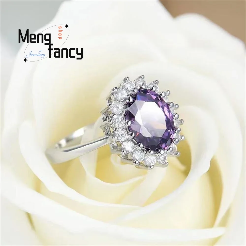 

Natural Amethyst Full Diamond Crystal Adjustable Finger Ring Exquisite Fashion Luxury Couple Jewellery Wedding Gifts for Guests