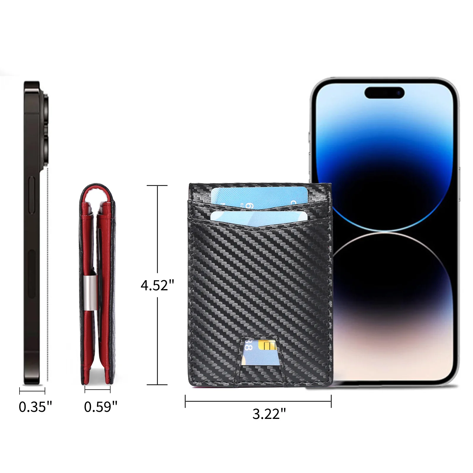 Ultra-Thin Carbon Fiber Wallet for Men - RFID Blocking Dollar Clip Design, Slim Synthetic Leather Card Holder Minimalist Style