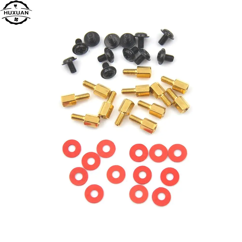 

10Pcs 6.5mm 6-32-M3 Computer Golden Motherboard Riser+Silver Screws + Red Washers