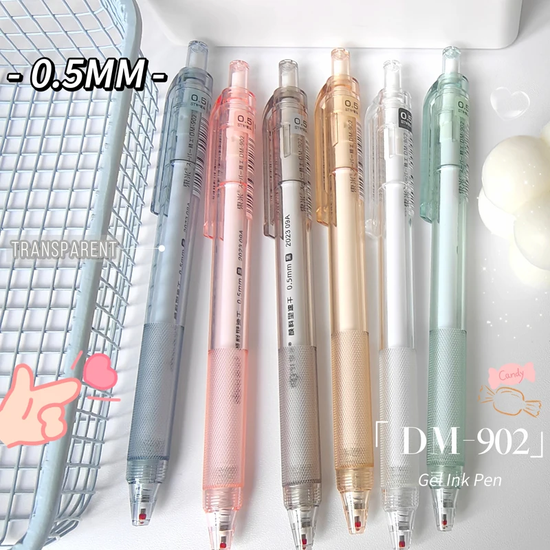 6PCS/Set Candy Color Gel Pen Transparent Gel Ink Pen 0.5MM Black Refill Writing Pen ST Pen Point Neutral Pen Quick Dry Pen New