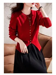 Cardigan in cashmere autunno inverno per donna maglione rosso cardigan top a maniche lunghe girocollo maglione donna elegante abbigliamento donna