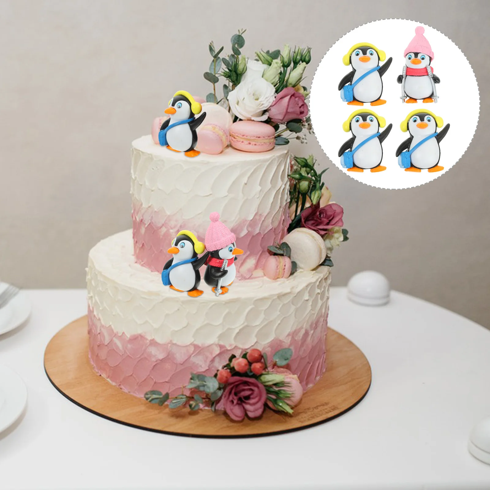 

4Pcs Penguin Cake Topper Vinyl Material Creative Adorable Decoration for Anywhere Cake Decoration Penguin Desktop Decor