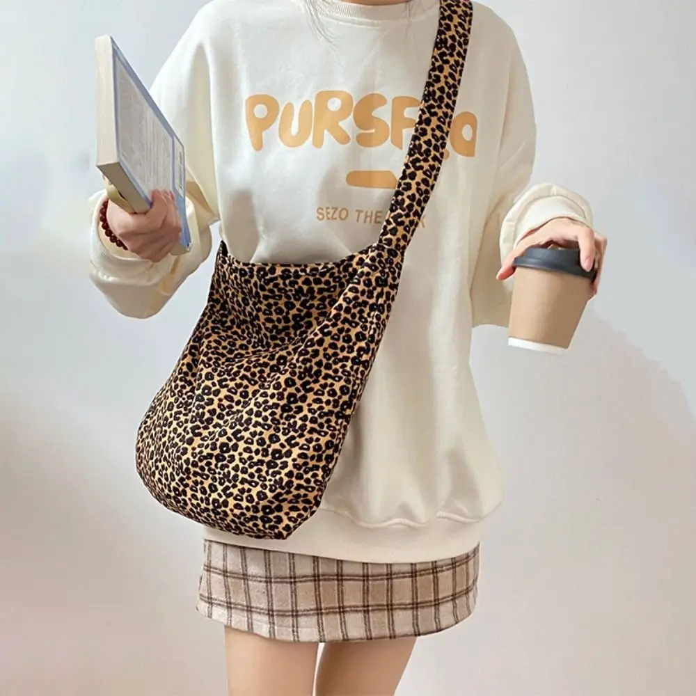 Printed Leopard Canvas Bag Crossbody Bag Large Capacity Print Cloth Bag Handbag Tote Bag Canvas Shoulder Bag Grocery Handbags