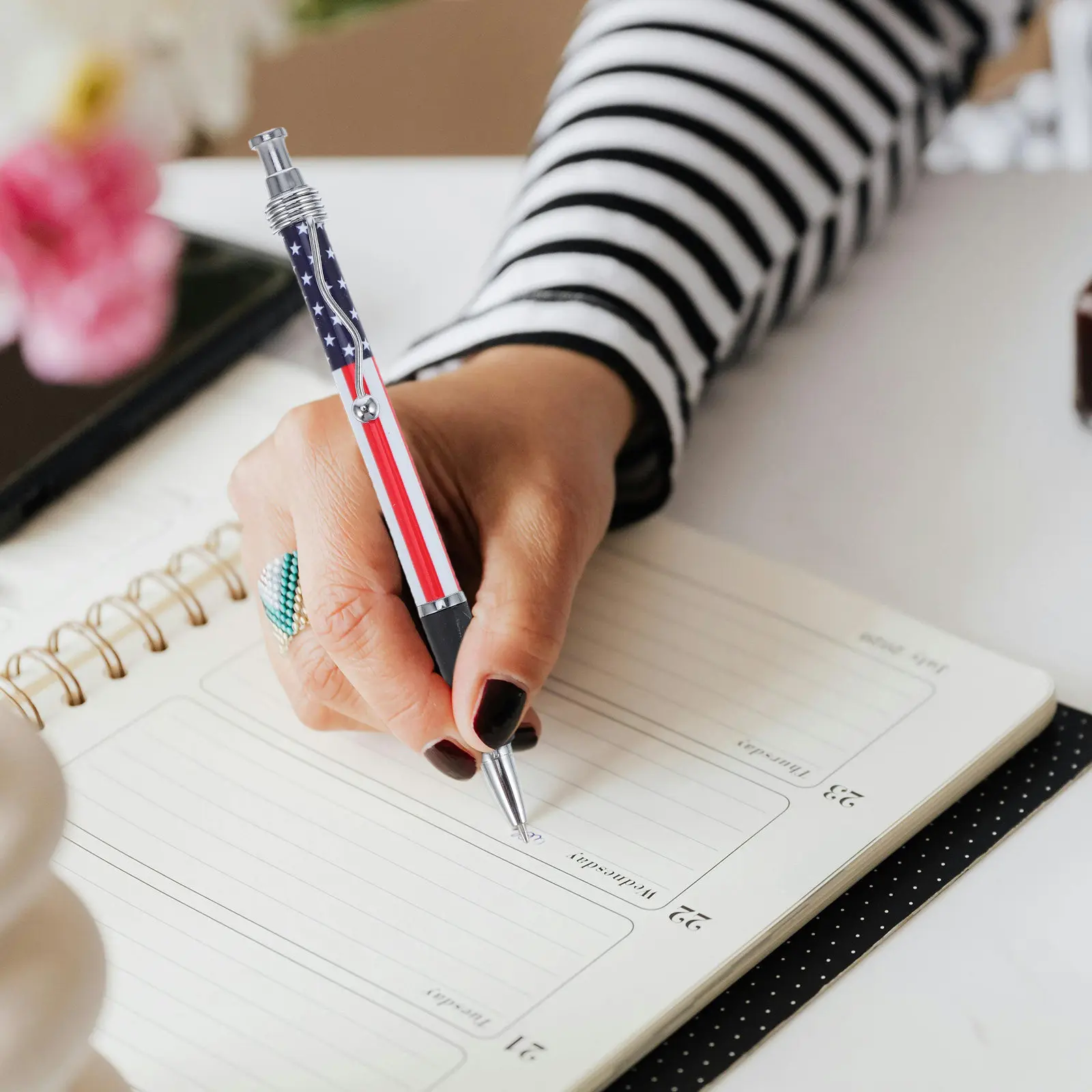 

24Pcs American Flag Ballpoint Pens Retractable 1.0mm Black Ink Smooth Writing Pens School Office Patriotic Events Bulk Party