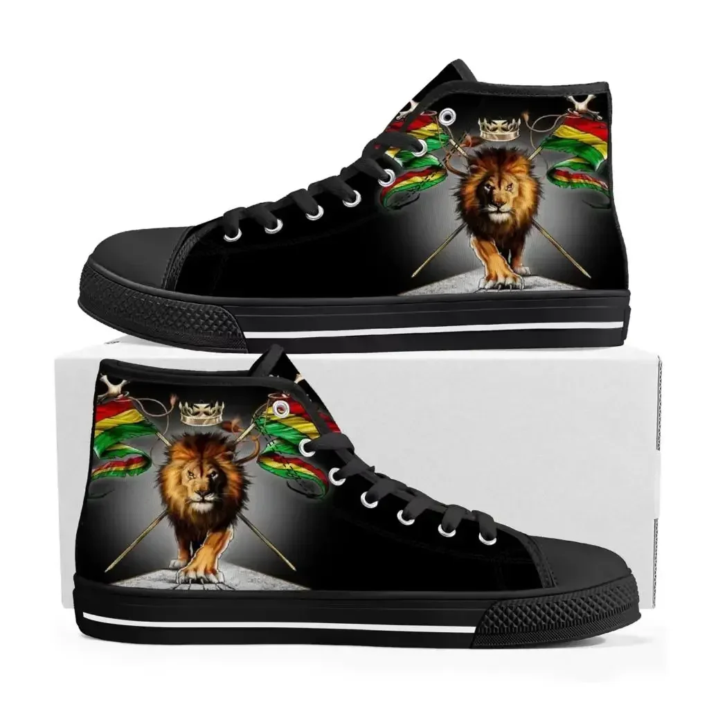 Reggae Rastafarian Rasta Rastafari Lion Of Judah High Top Shoes Mens Womens Teenager Canvas Sneaker Casual Shoes Custom Shoe