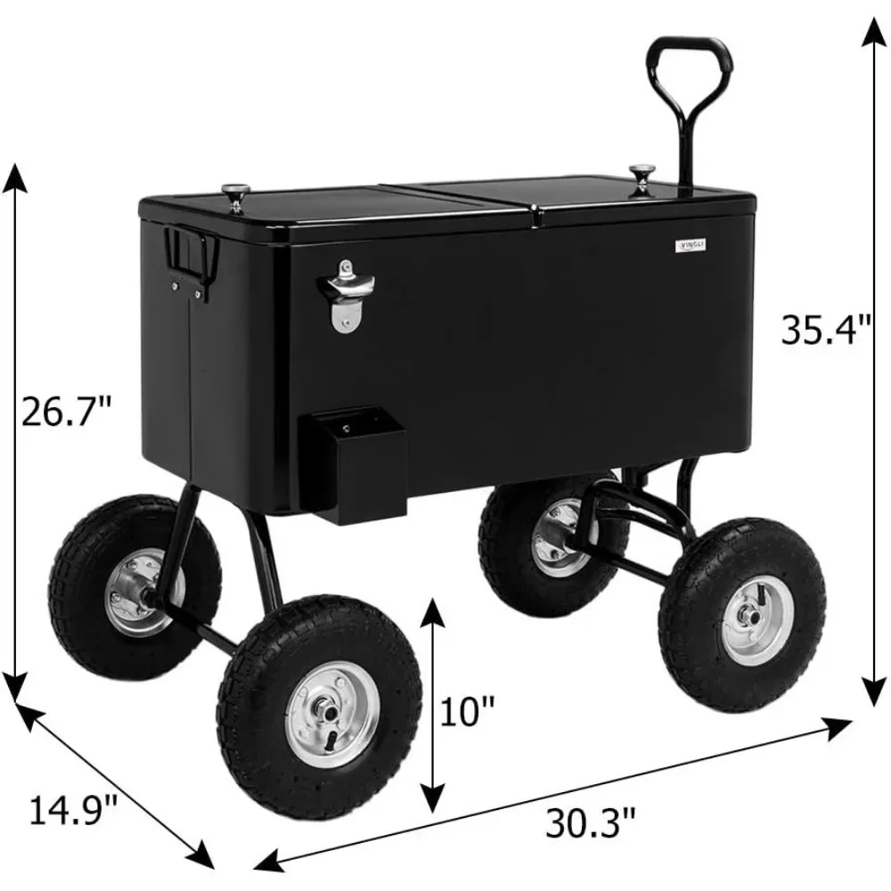 Imagem -04 - Carrinho Refrigerador para Bebidas 80 Quart Rolling Cart Peito de Gelo Alça e Rodas Refrigeradores do Pátio sobre Rodas Carrinho Mais Frio