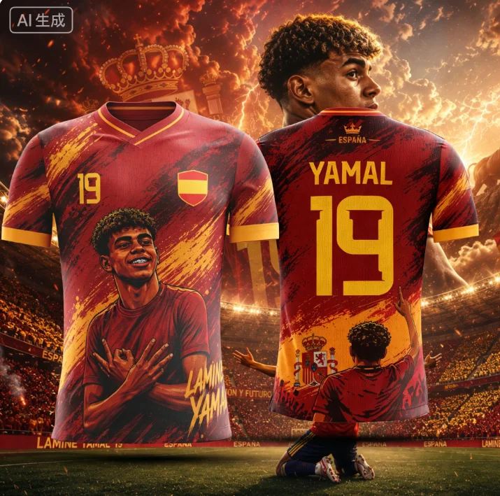 Camiseta de Fútbol España 2026 Número 19 para Hombre y Mujer, Verano, Yamal, España, Camisetas Deportivas, Ropa para Niños