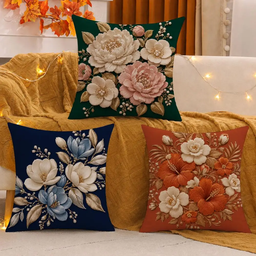 Vintage Floral Bouquet Decor Cushion Cover Pillow Case plush Double-sided Print Square Covers Sofa Home Cushion