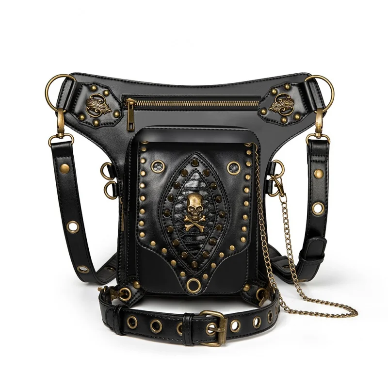 European and American Punk Single Shoulder Crossbody Skull Pu Outdoor Pocket Trendy Rivet Bag