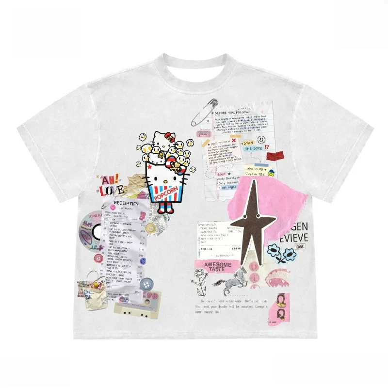 New Creative Collage Style Hello Kitty 3D Printed Quick Drying Short Sleeved T-shirt Breathable Quick Drying Trendy T-shirt