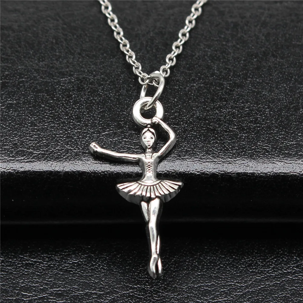 Drop Shipping Antique Silver Color 25x12mm Ballet Necklaces Short Chain Choker Necklaces