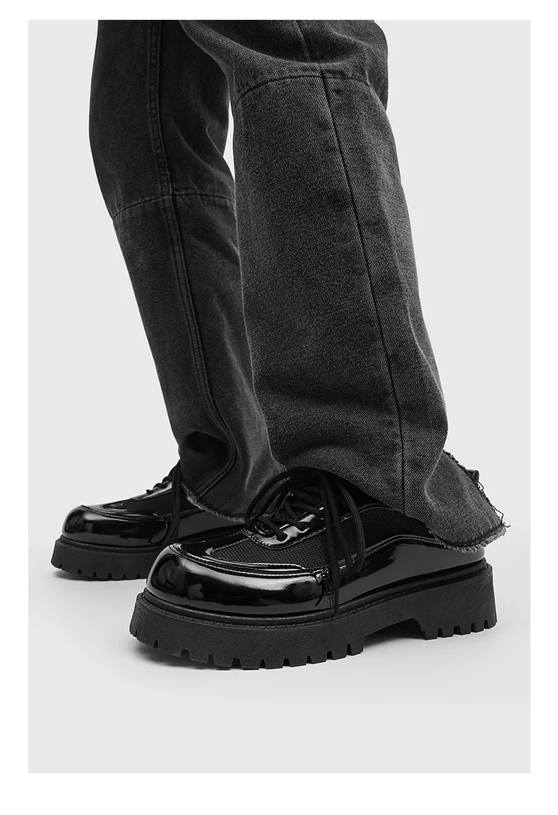Men's shoes 2025 new winter British style casual low top men's leather shoes thick soled derby trendy shoes