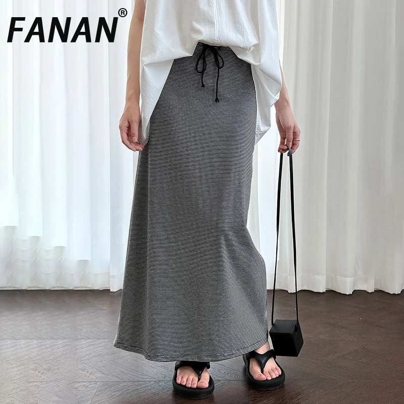 

FANAN винтажные полосатые вязаные юбки трапециевидной формы средней длины для женщин, эластичная офисная женская юбка с высокой талией, модная новинка лета 2023 г.