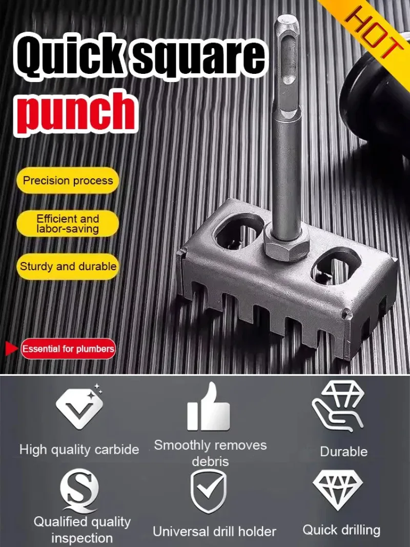 Electrician Quick Cutting Square Hole Cutter Slotting Punch Grooving Tool Round-handled Hole Socket Sloter for Electrical Box