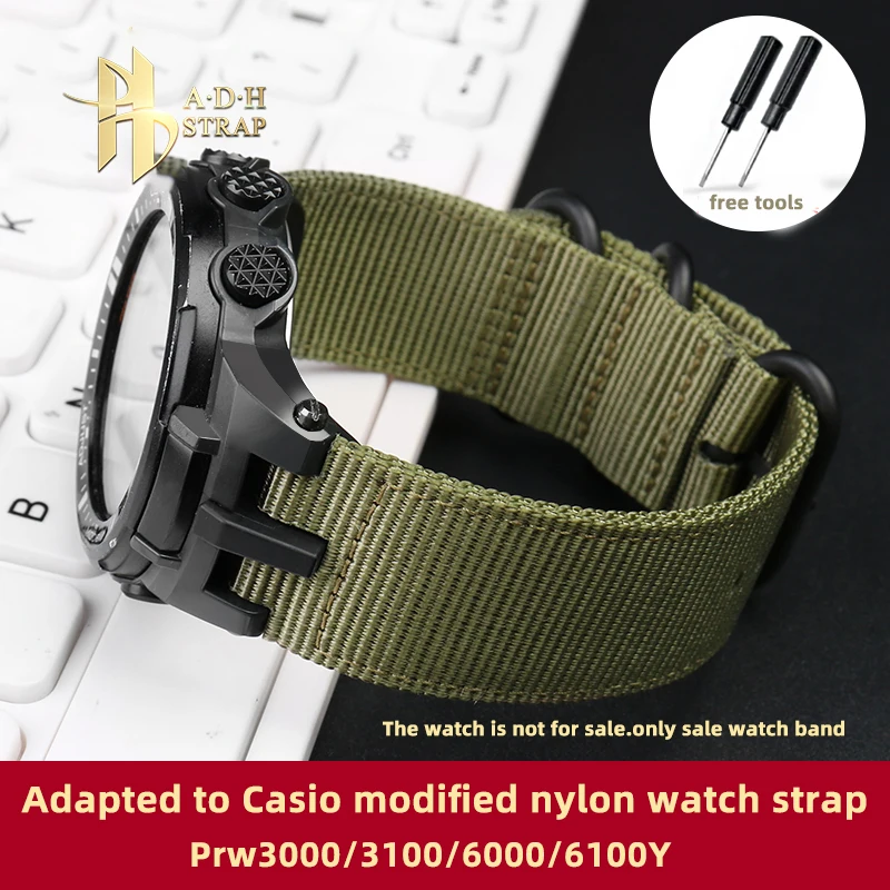 Hoge Kwaliteit Nylon Horloge Accessoires Voor Kaart Gemonteerd Casio Protrek Serie Prw3000/3100/6000/6100y Nylon Band Canvas Armband