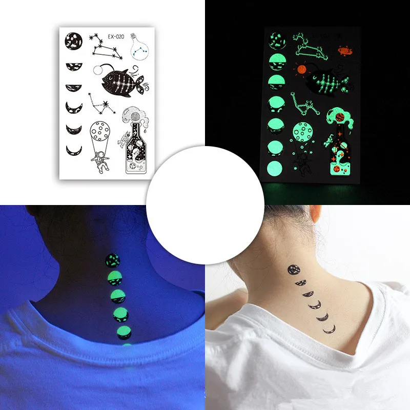 NightClub Luminous Tattoo Face Temporary Color Unicorn Mermaid Dinosaur Tattoo Child Cute Tattoo Sticker Body Tattoo for Kids