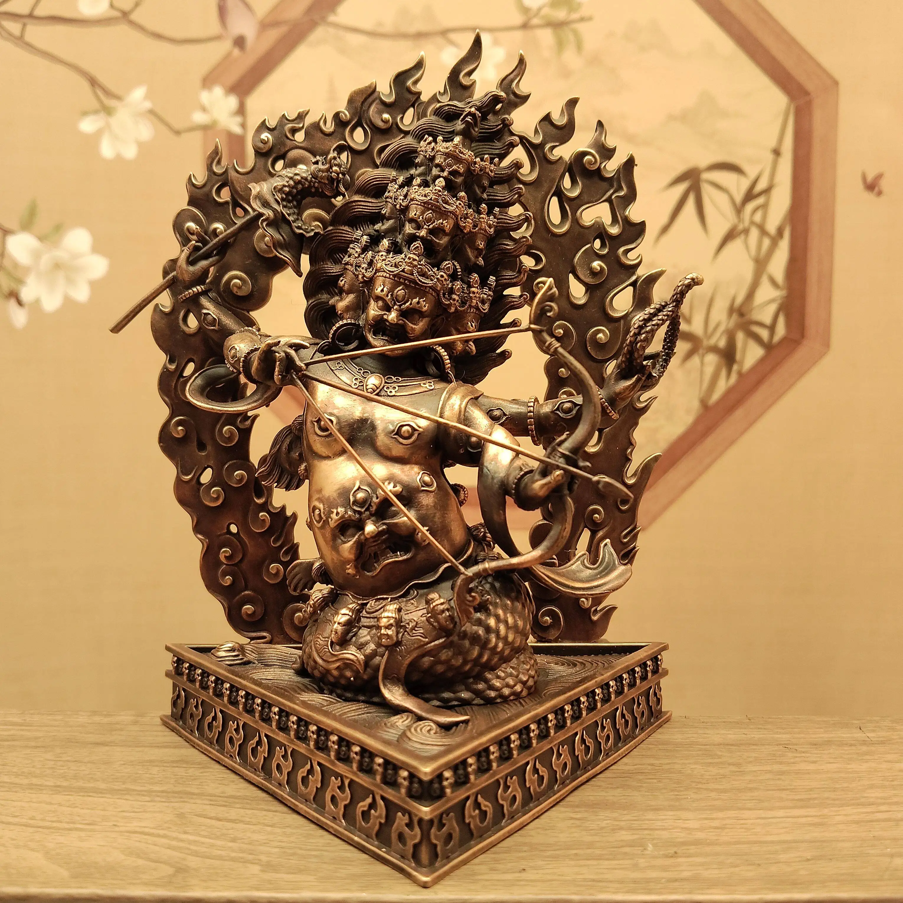 Nepal Antique Copper Nyingma Three Roots Protector Statue 15cm Damchen Ekajati Rahula