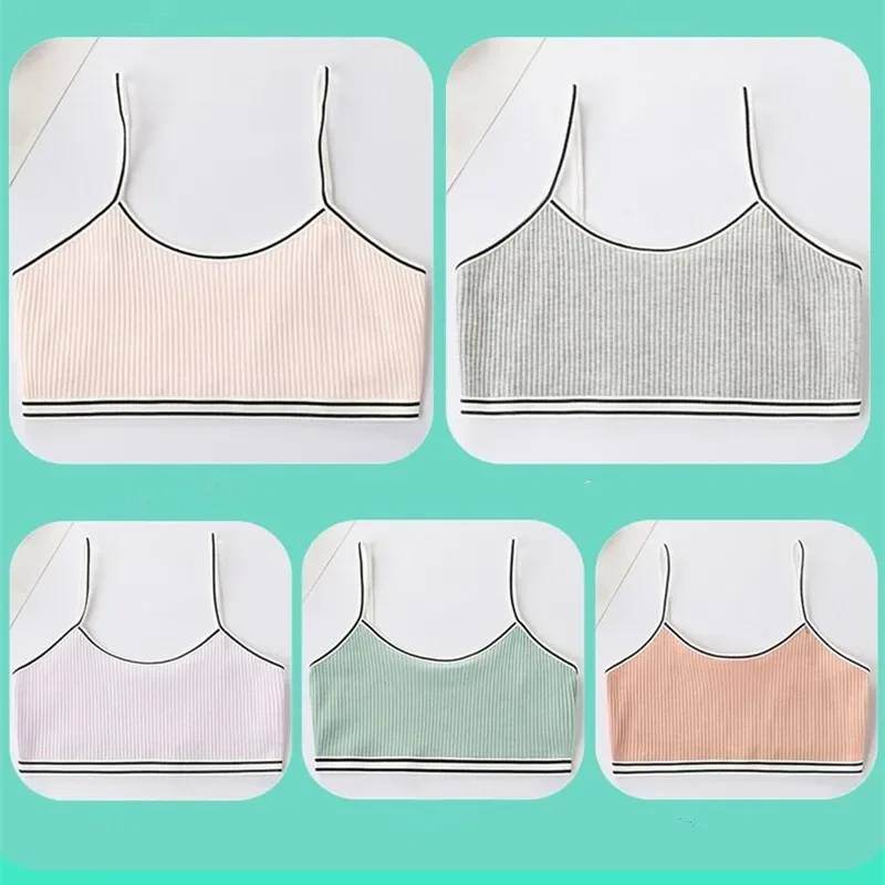 2pc/lot Girls Bra Children Vest Breathable Underwear Girl Tube Tops Soft No Padded Teens Seamless Washable Bras Camisole