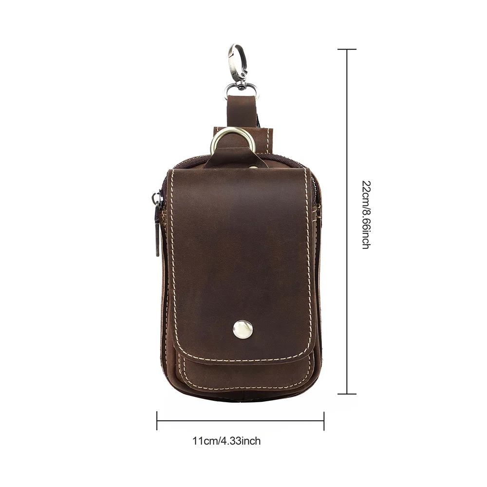 AIGUONIU 진짜 가죽 레트로 후크 디자인 핸드폰 작은 허리 주머니 허리 벨트 가방 망 러닝 허리 가방 화니 팩