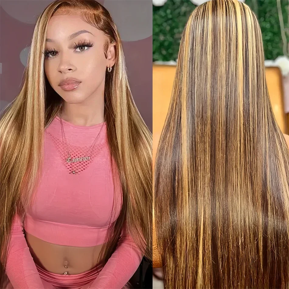 Highlight Blonde Straight Soft 28Inch Preplucked Glueless 5x5 Silk Base Jewish Human Hair Wig Baby Hair HD Lace European Hair