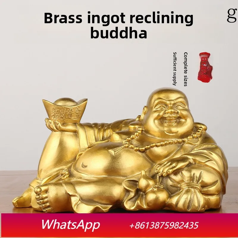 CX Brass Yuanbao Reclining Buddha Maitreya Laughing Buddha Ornament Bronze Buddha Statue Crafts