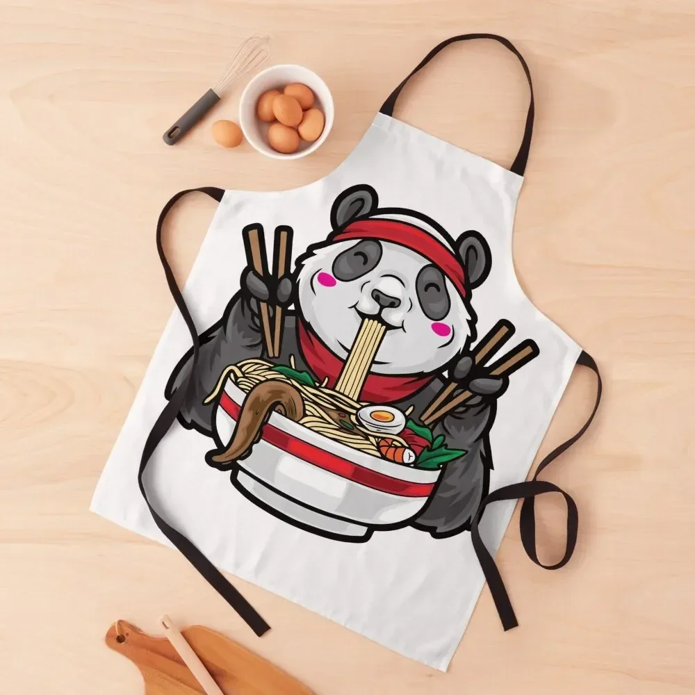 

panda eat noodles cover Apron painting Trim Cloth Apron